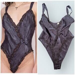 Vintage 90s Victoria's Secret lingerie bodysuit in charcoal grey, small